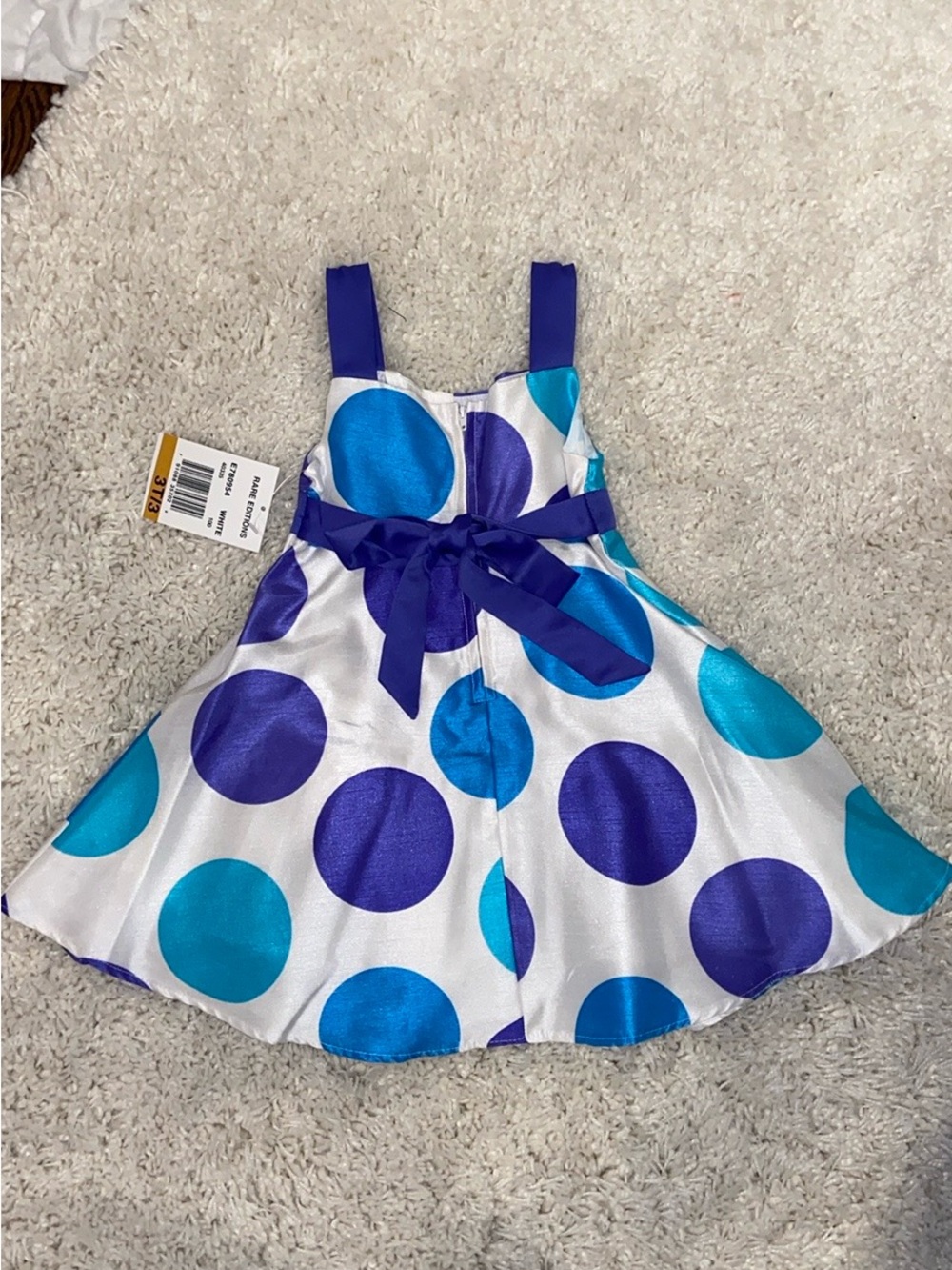 Rare Editions White Dress with Blue and Purple Polka Dots - Picture 2 of 3